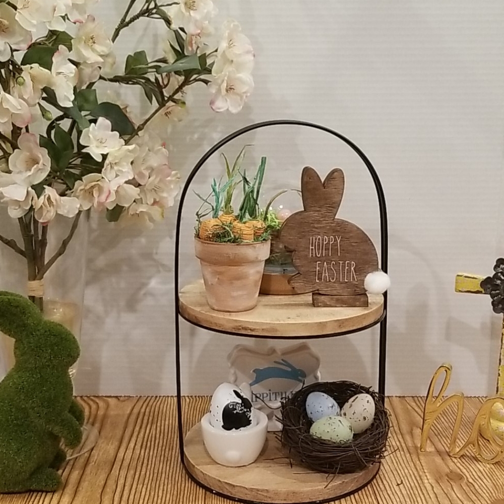 Two Tiered Easter Spring Themed Decor White